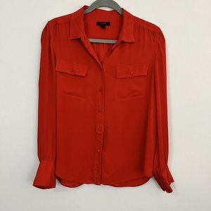J. Crew Red Silk Button Down Blouse Size 10